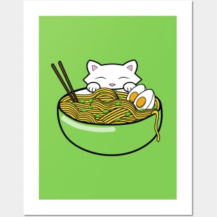 Ramen noodle soup in a green bowl Posters and Art